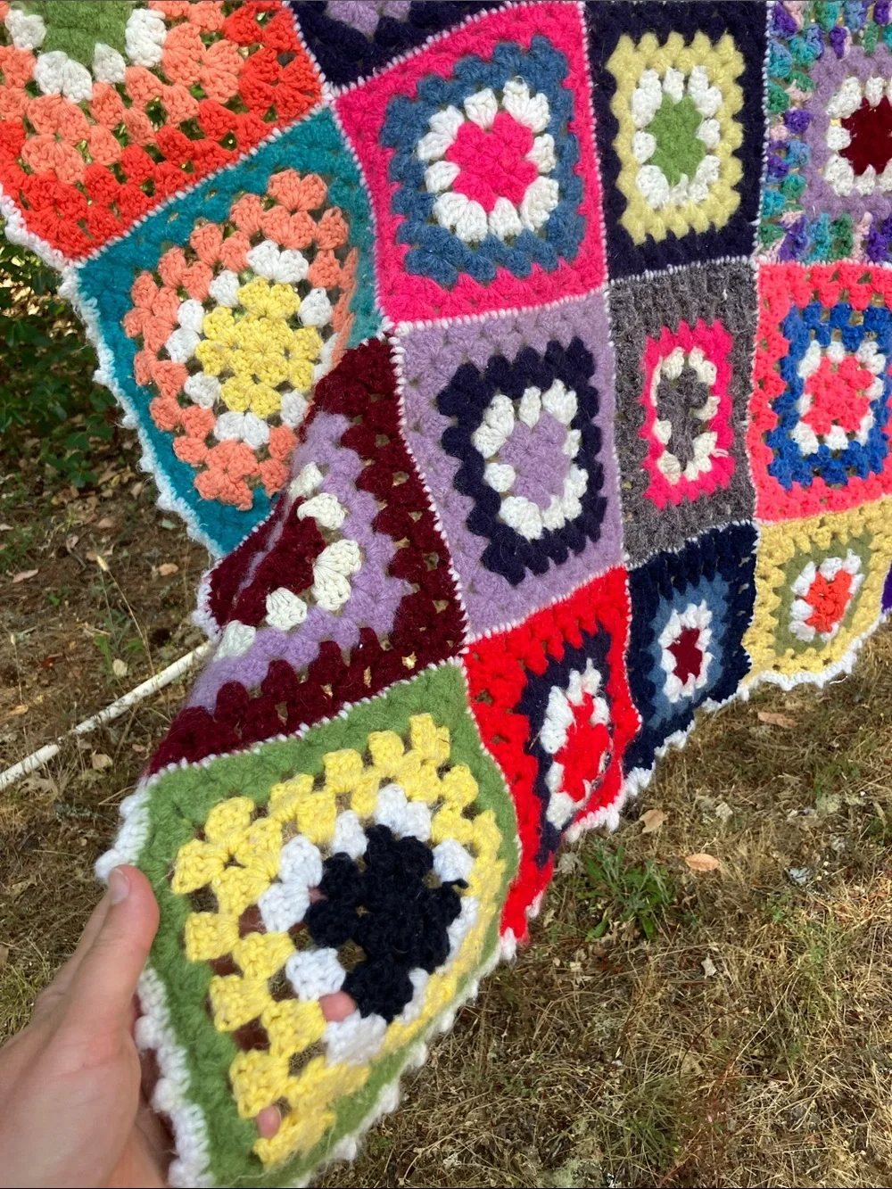 Granny square wool crochet twin blanket throw *damaged*
